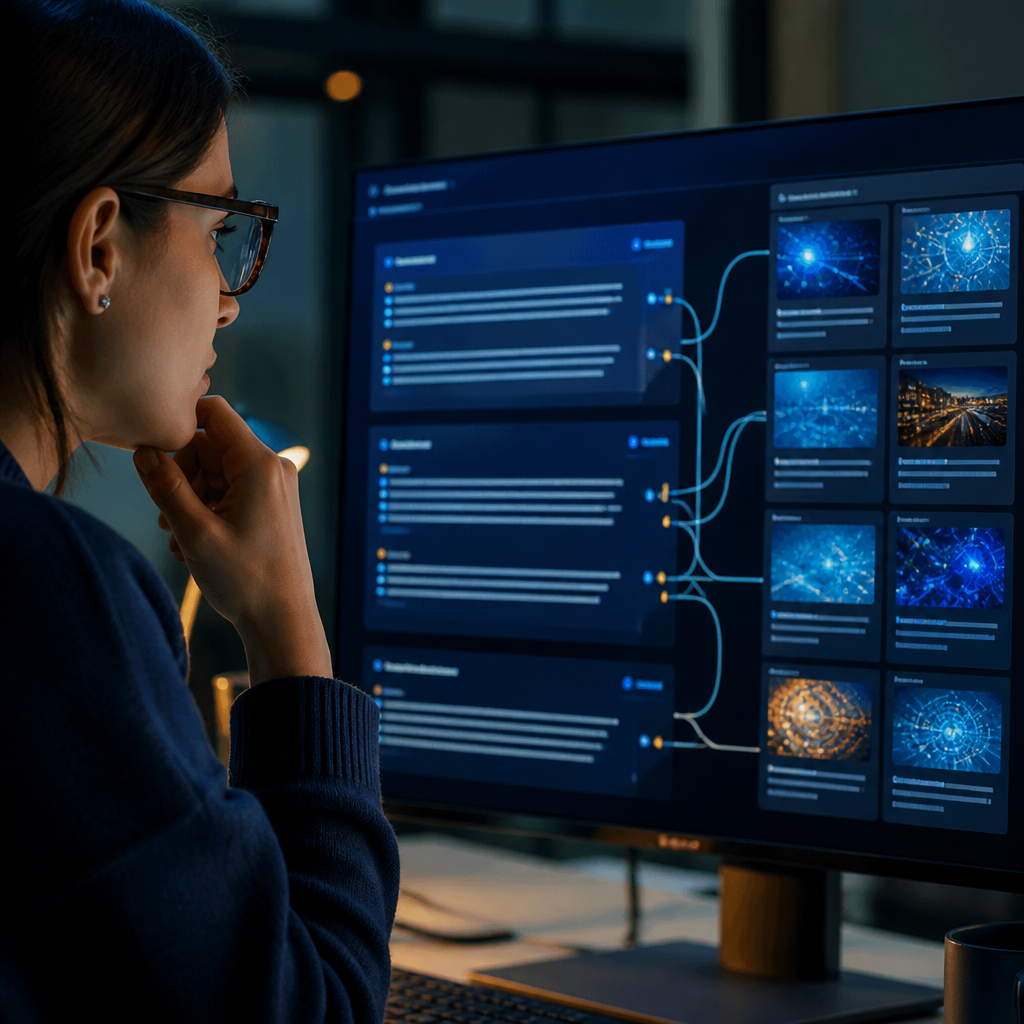 Researcher analyzing AI answers and the sources they cite