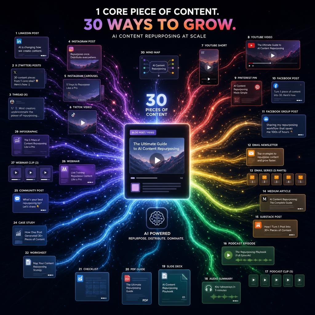 Best AI Tools for Content Repurposing 2026: Turn One Post into 30 Pieces of Content - AI Tools Tutorial