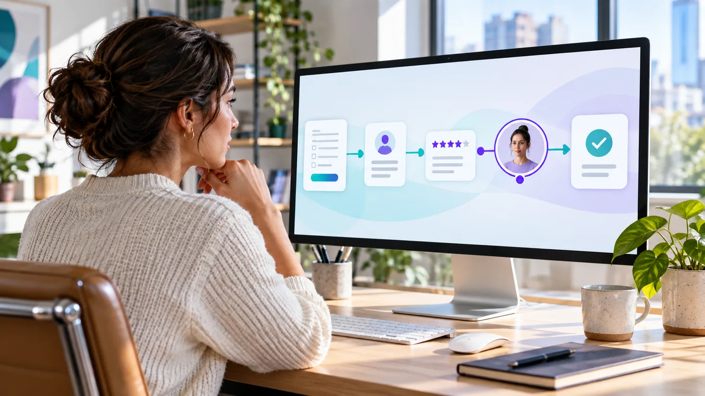 Business owner reviewing an automated workflow with a human approval checkpoint