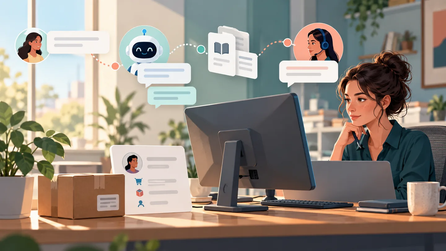Support professional reviewing customer messages with knowledge references and human assistance