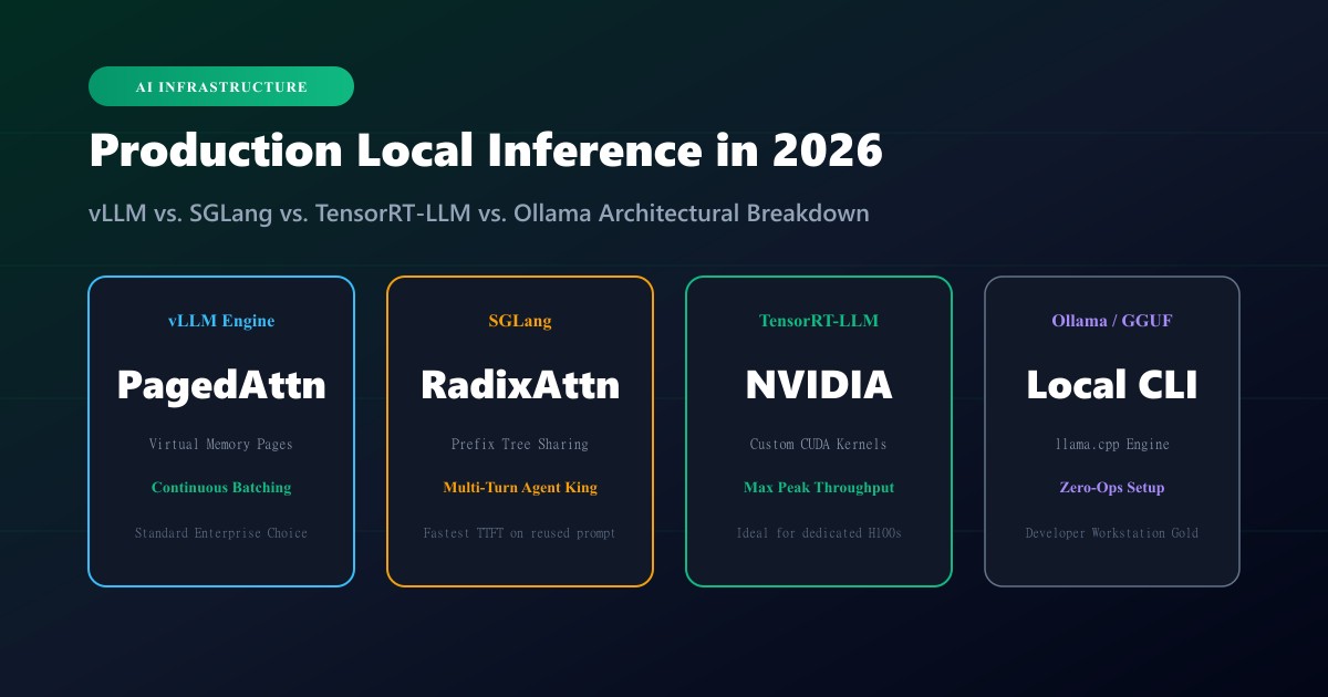 Production Local LLM Inference (2026): vLLM vs. SGLang vs. Ollama vs. TensorRT-LLM