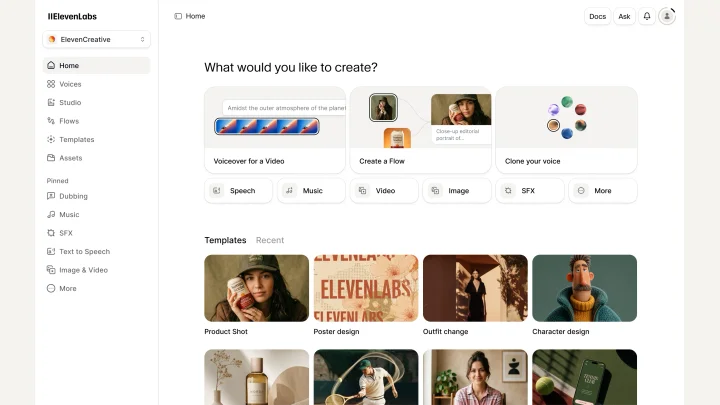 Official ElevenLabs creative app interface