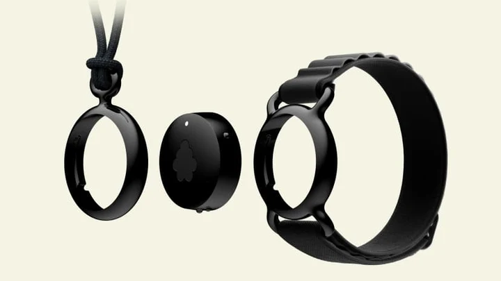 Official Fieldy image showing the black device with pendant and wrist accessories